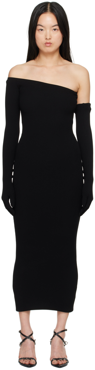 Shop Jean Paul Gaultier Black Asymmetric Neck Maxi Dress In 00 Black