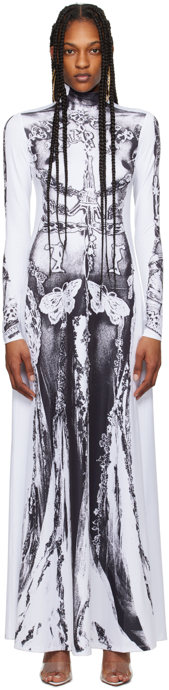 Shop Jean Paul Gaultier White & Black 'the Gaultier Paris' Maxi Dress In 0100 White/black