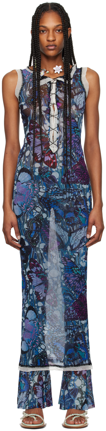 Shop Jean Paul Gaultier Blue & Purple 'the Butterfly' Maxi Dress In 5090 Blue/multicolor