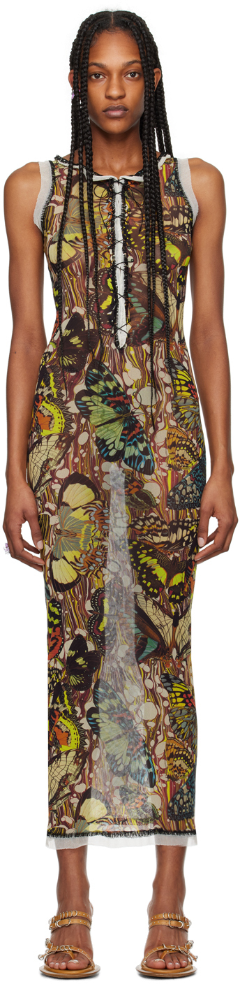 Shop Jean Paul Gaultier Yellow & Beige 'the Butterfly' Maxi Dress In 1090 Yellow/multicol
