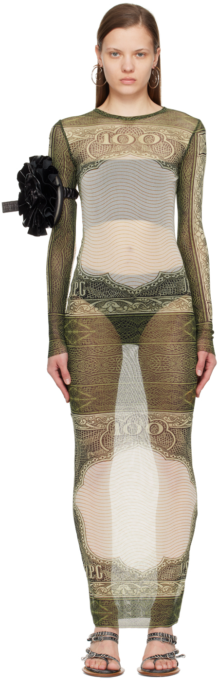 Shop Jean Paul Gaultier Green & Off-white 'the Cartouche' Maxi Dress In 400300156 Green/ecru