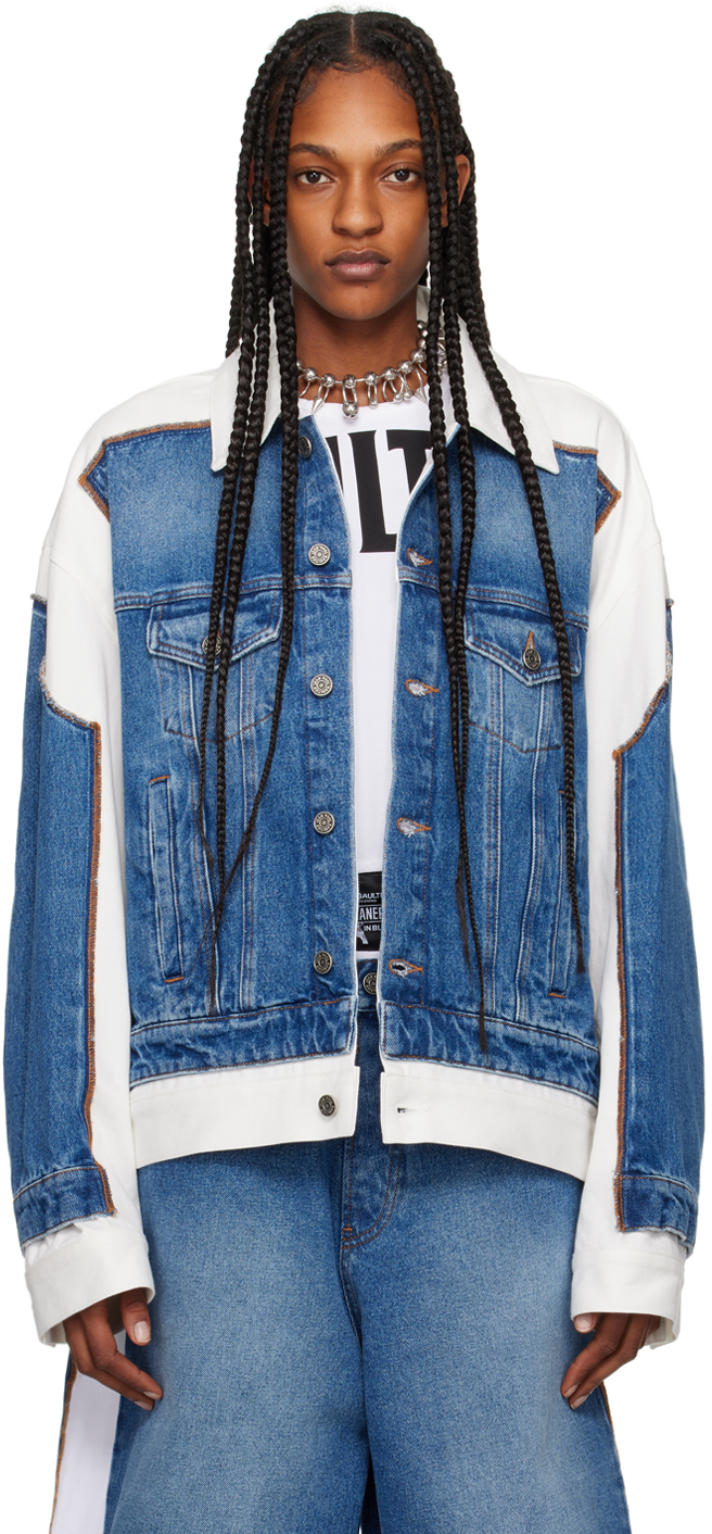 Shop Jean Paul Gaultier Blue & White 'the Trompe L'œil' Denim Jacket In 5701 Vintageblue/whi