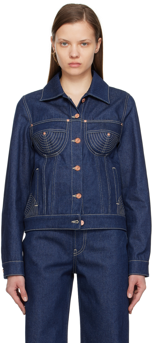 Jean Paul Gaultier: Indigo Paneled Denim Jacket | SSENSE