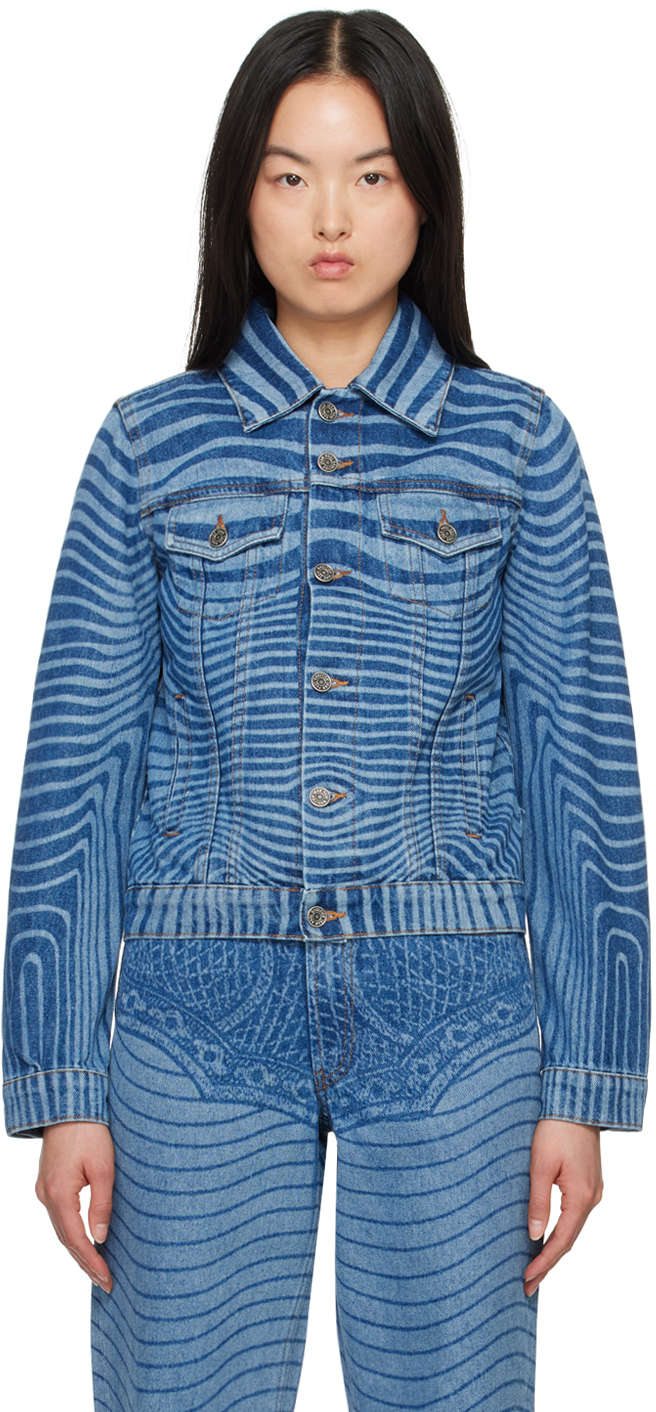 Shop Jean Paul Gaultier Blue Laser Printed Denim Jacket In 57 Vintageblue