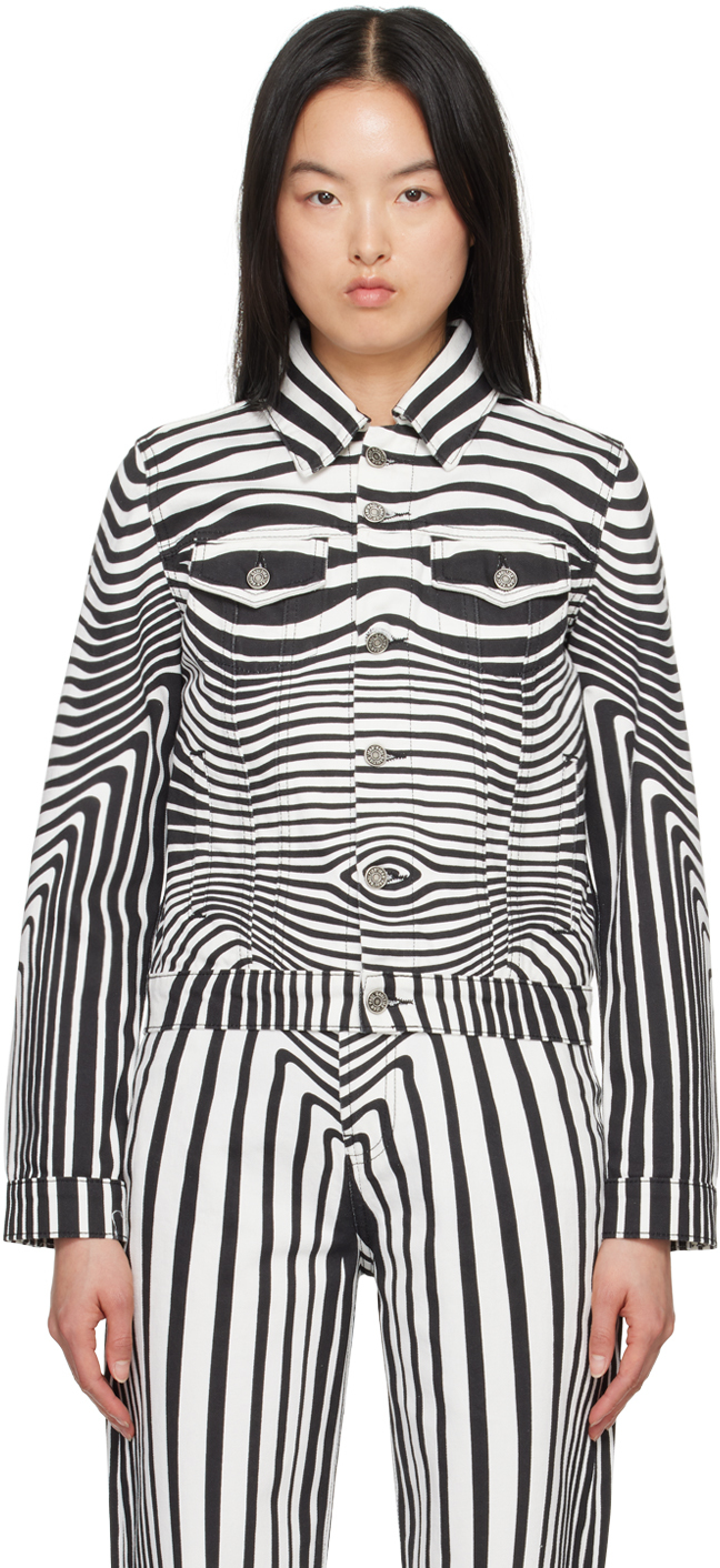 Shop Jean Paul Gaultier White Printed Denim Jacket In 0100 White/black