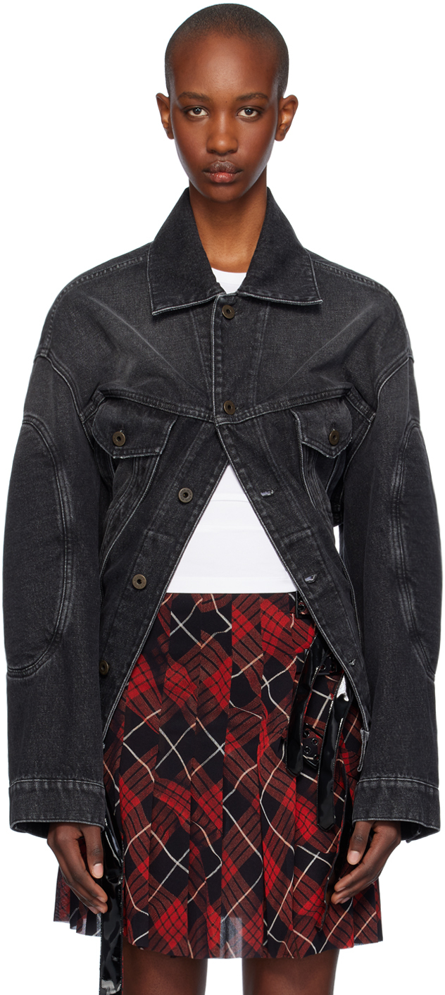 Black Lacing Denim Jacket