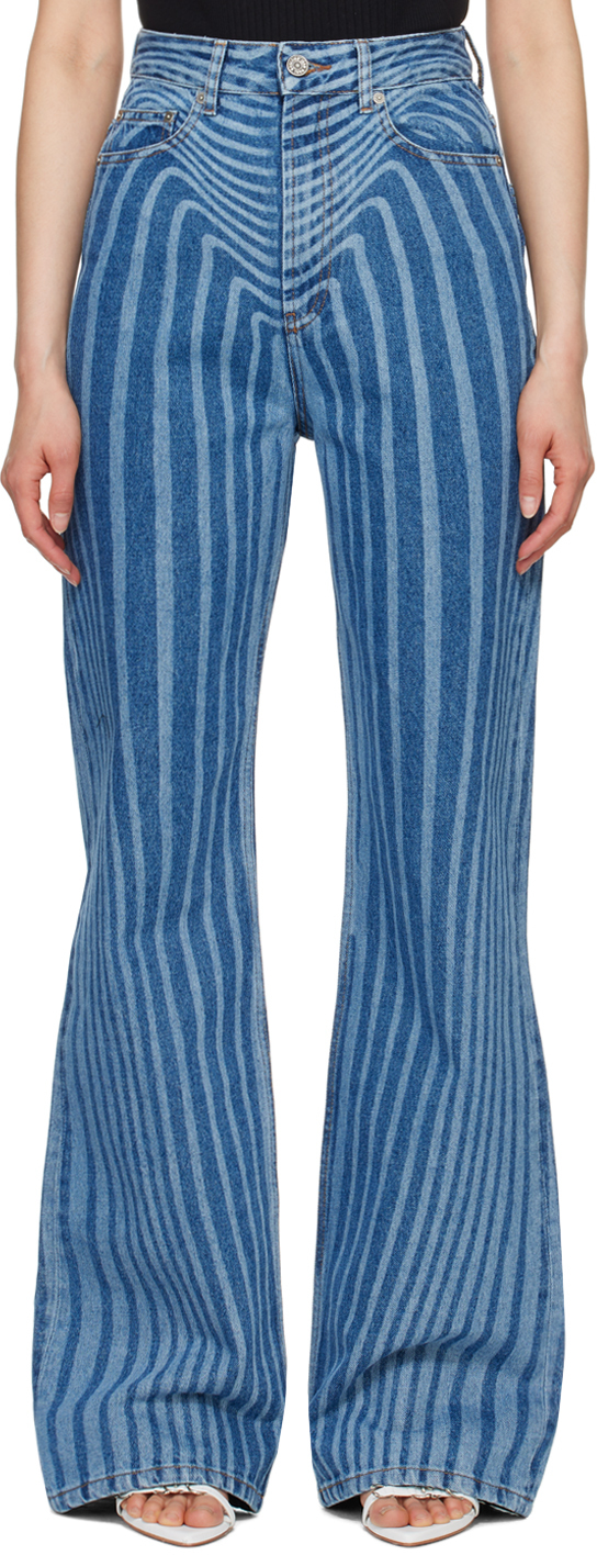 Shop Jean Paul Gaultier Blue Laser Printed Jeans In 57 Vintageblue