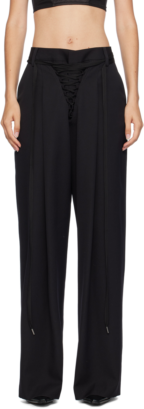 Shop Jean Paul Gaultier Black 'the Lace-up' Trousers In 00-black