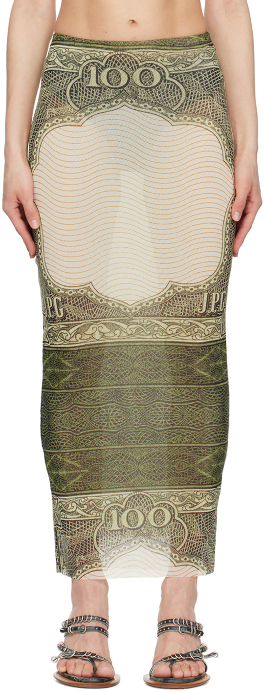 Shop Jean Paul Gaultier Green & Off-white 'the Cartouche' Maxi Skirt In 400300156 Green/ecru