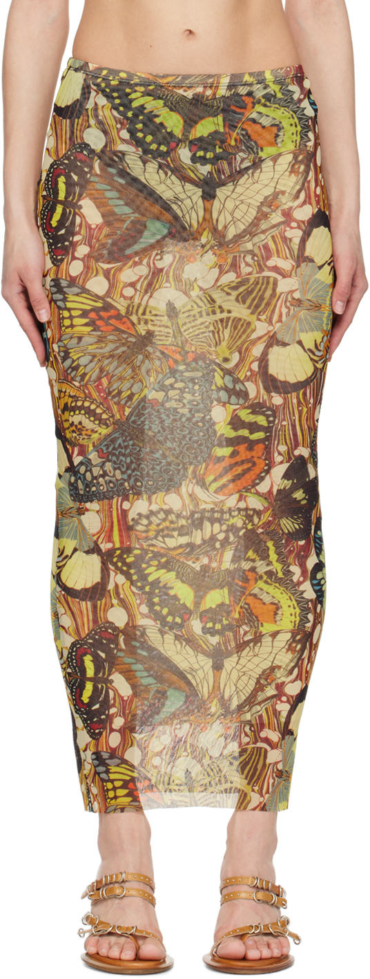 Shop Jean Paul Gaultier Yellow Butterfly Maxi Skirt In 1090 Yellow/multicol