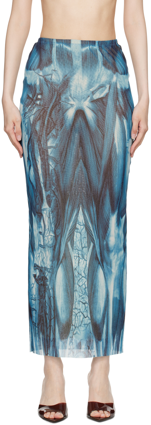 Shop Jean Paul Gaultier Blue 'the Écorché' Maxi Skirt In 505601 Blue/lightblu