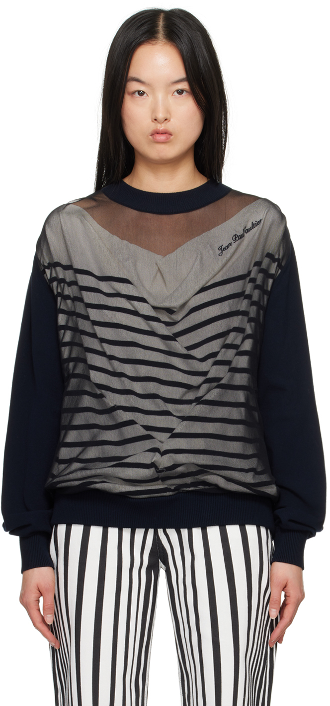 Shop Jean Paul Gaultier Navy 'the Oversized Marinière' Sweater In 590100 Navy/white/bl