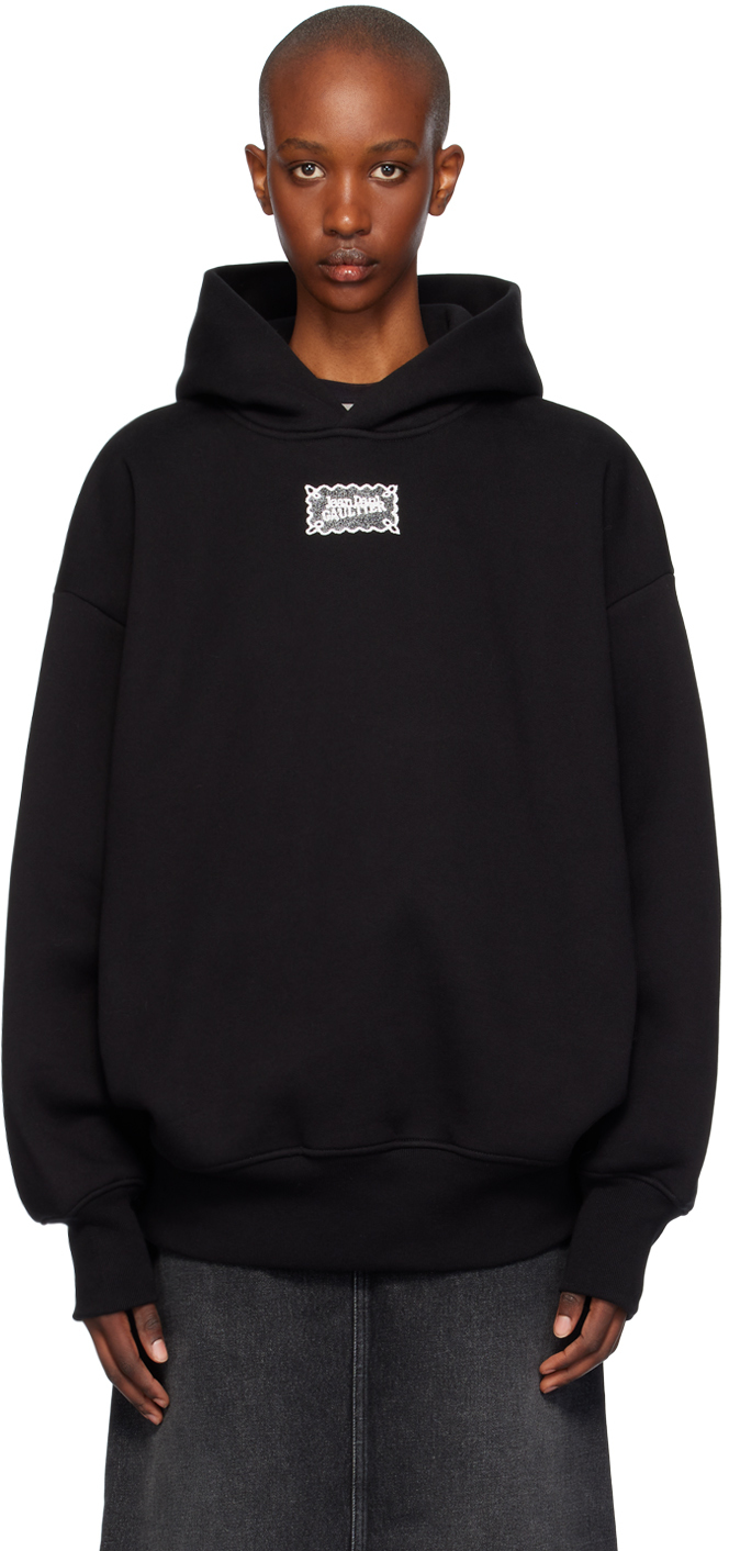 Shop Jean Paul Gaultier Black Oversized Hoodie In 001 Black/white