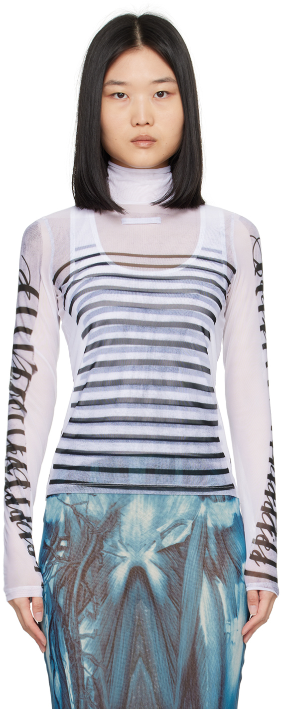 Shop Jean Paul Gaultier White 'the Marinière' Turtleneck In 015900 White/navy/bl