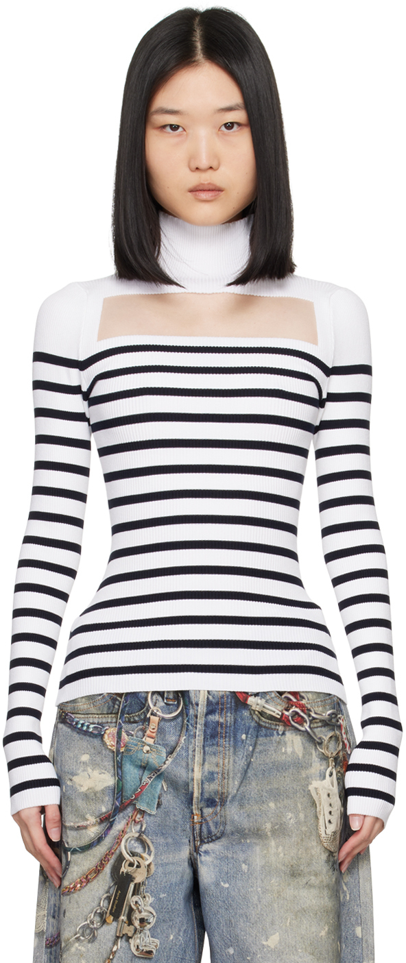 Shop Jean Paul Gaultier White 'the Marinière' Turtleneck In 0159 White/navy