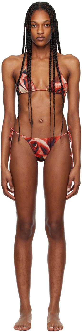 Shop Jean Paul Gaultier Red 'the Roses' Bikini In 403050 Green/red/blu