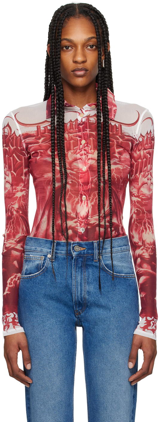 Shop Jean Paul Gaultier Red & White 'the Diablo' Shirt In 0130 White/red