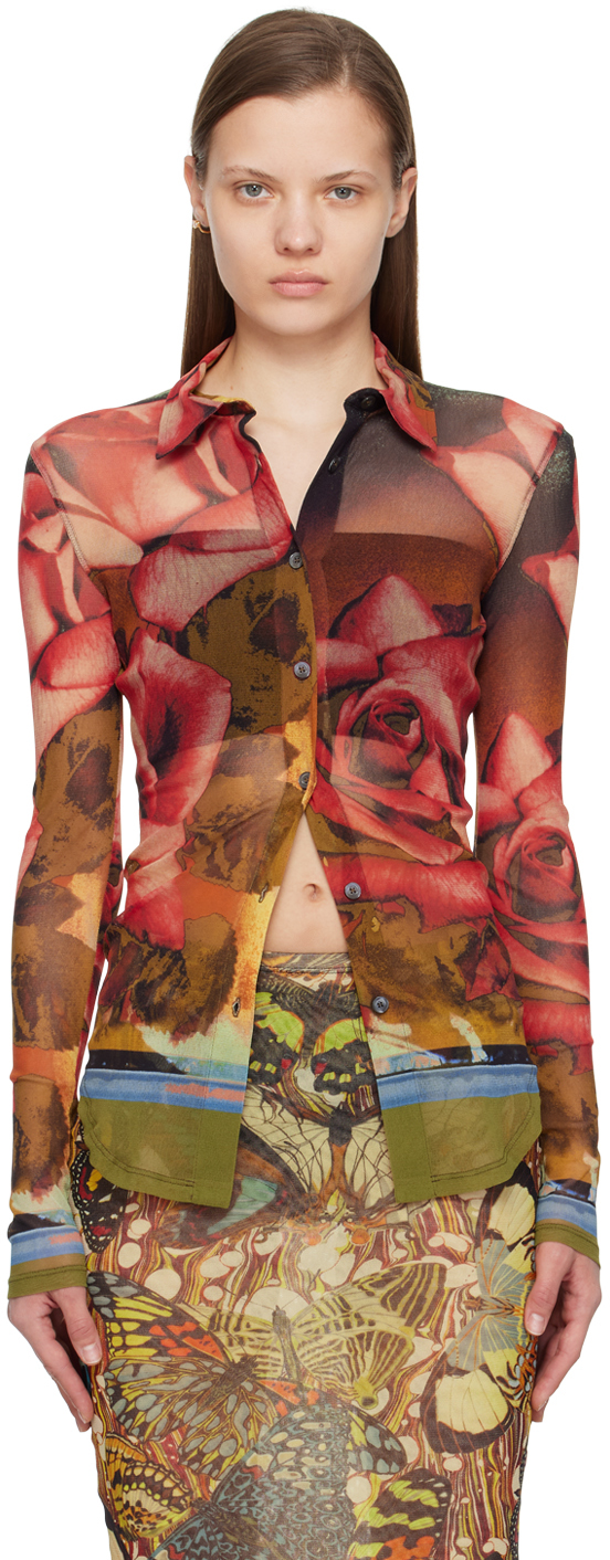 Jean Paul Gaultier Red & Green Roses Shirt In 403050 Green/red/blu
