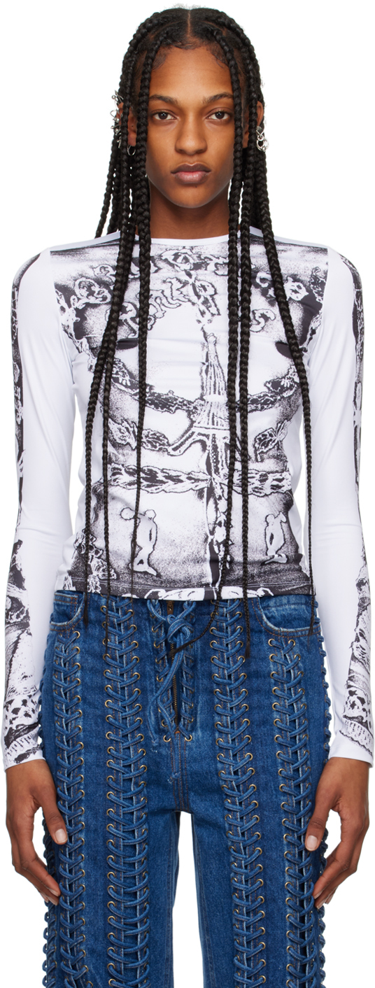 Shop Jean Paul Gaultier White 'the Gaultier Paris' Long Sleeve T-shirt In 0100 White/black