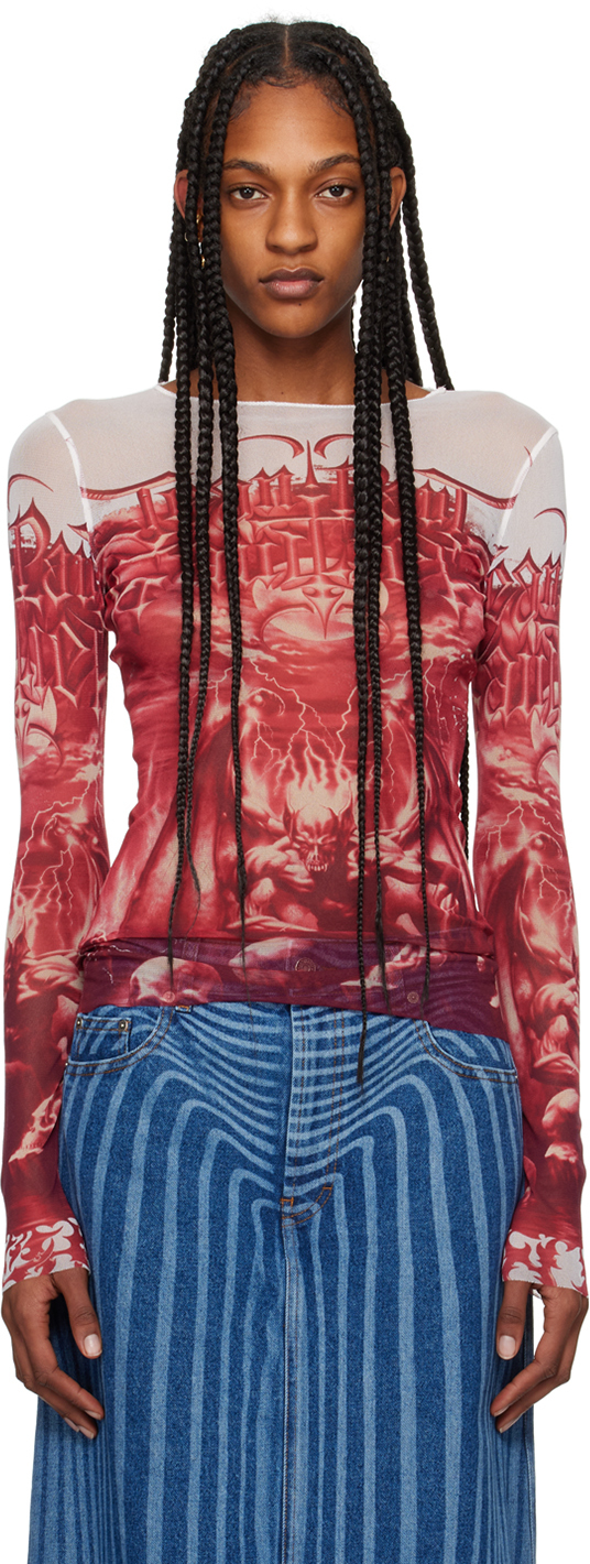 Jean Paul Gaultier: Red & White 'The Diablo' Long Sleeve T-Shirt | SSENSE