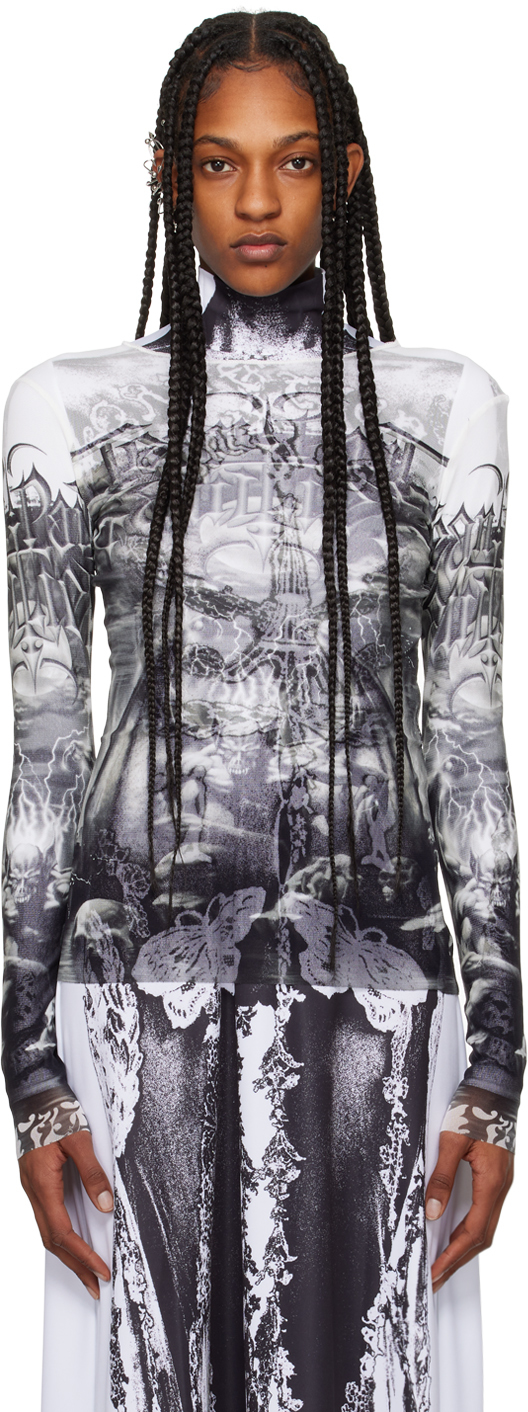 Shop Jean Paul Gaultier Black & White 'the Diablo' Long Sleeve T-shirt In 0100 White/black