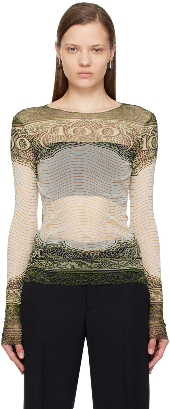 Jean Paul Gaultier Green & Off-white 'the Cartouche' Long Sleeve T-shirt In 400300156 Green/ecru