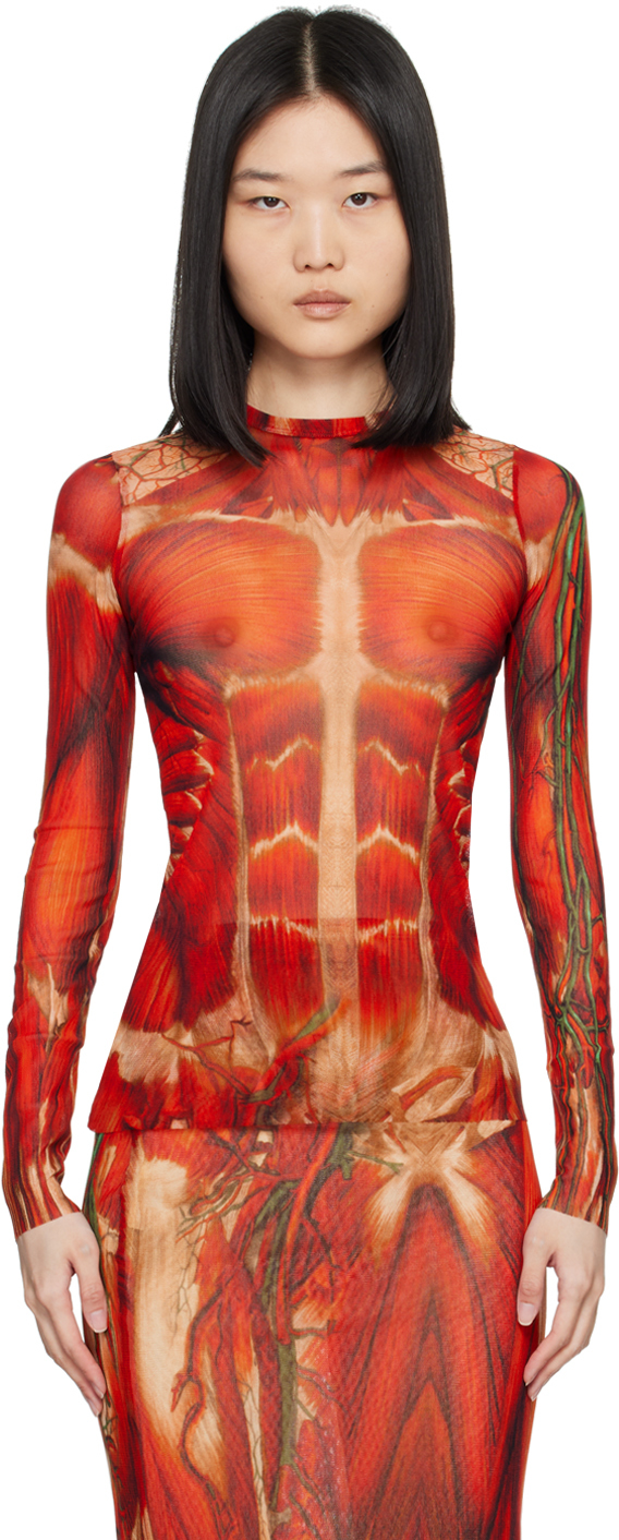 Shop Jean Paul Gaultier Red 'the Écorché' Long Sleeve T-shirt In 301540 Red/orange/gr