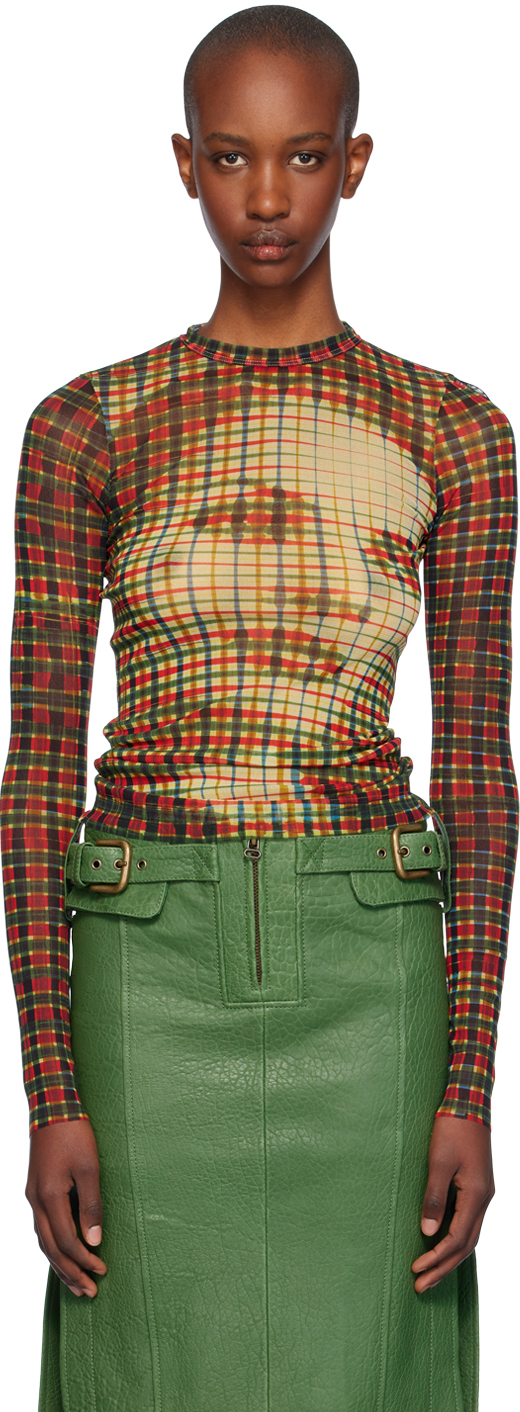 Shop Jean Paul Gaultier Yellow & Green Tartan Face T-shirt In 95105030-sepia/yello