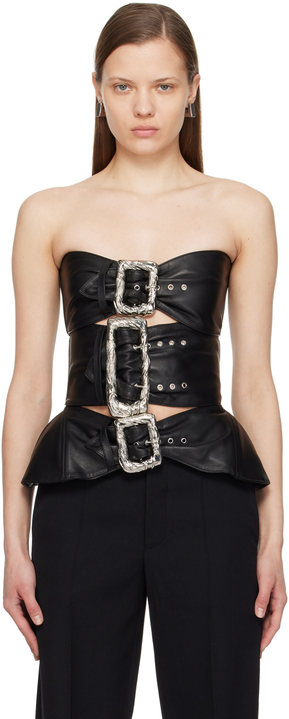 Jean Paul Gaultier Buckle-detail Strapless Leather Top In 00 Black