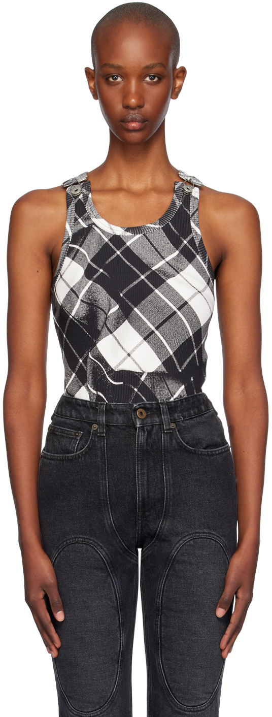 Shop Jean Paul Gaultier Black & White Tartan Tank Top In 000201-black/grey/wh