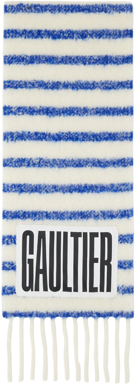 Shop Jean Paul Gaultier Blue & Off-white 'the Marinière' Scarf In 0150-white/blue