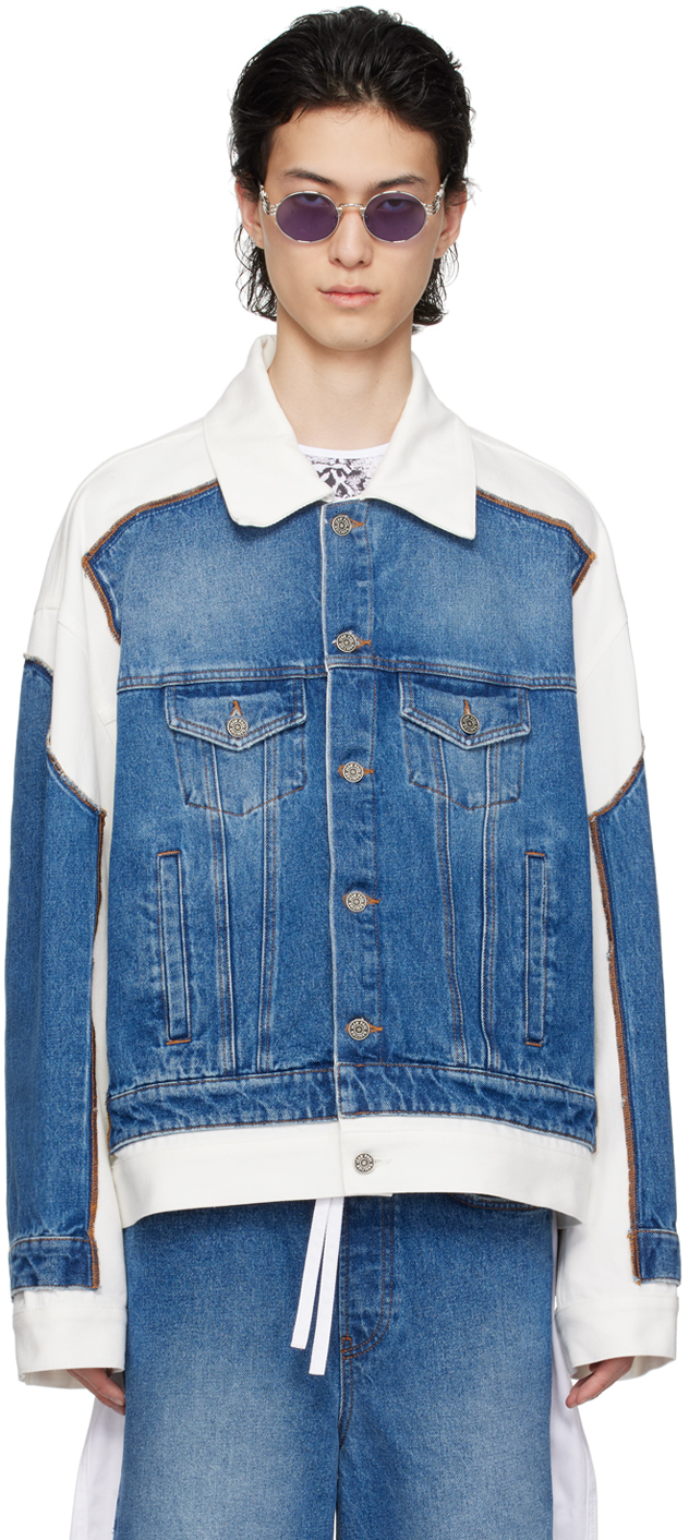 Shop Jean Paul Gaultier Blue & White 'the Trompe L'œil' Denim Jacket In 5701-vintageblue/whi