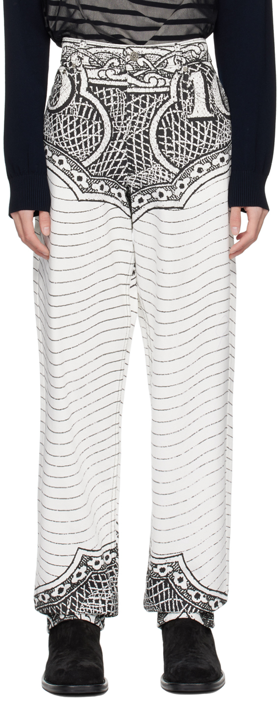 Shop Jean Paul Gaultier Black & White 'the Cartouche' Jeans In 0100-white/black
