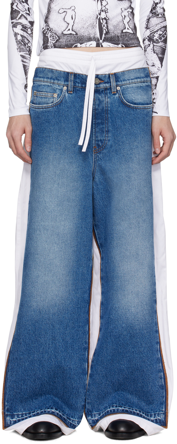 Shop Jean Paul Gaultier Blue & White 'the Trompe L'œil' Denim Trousers In 5701-vintageblue/whi