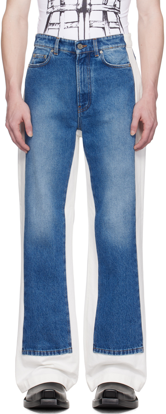 Jean Paul Gaultier Blue & White Paneled Jeans In 5701-vntgblu/wht