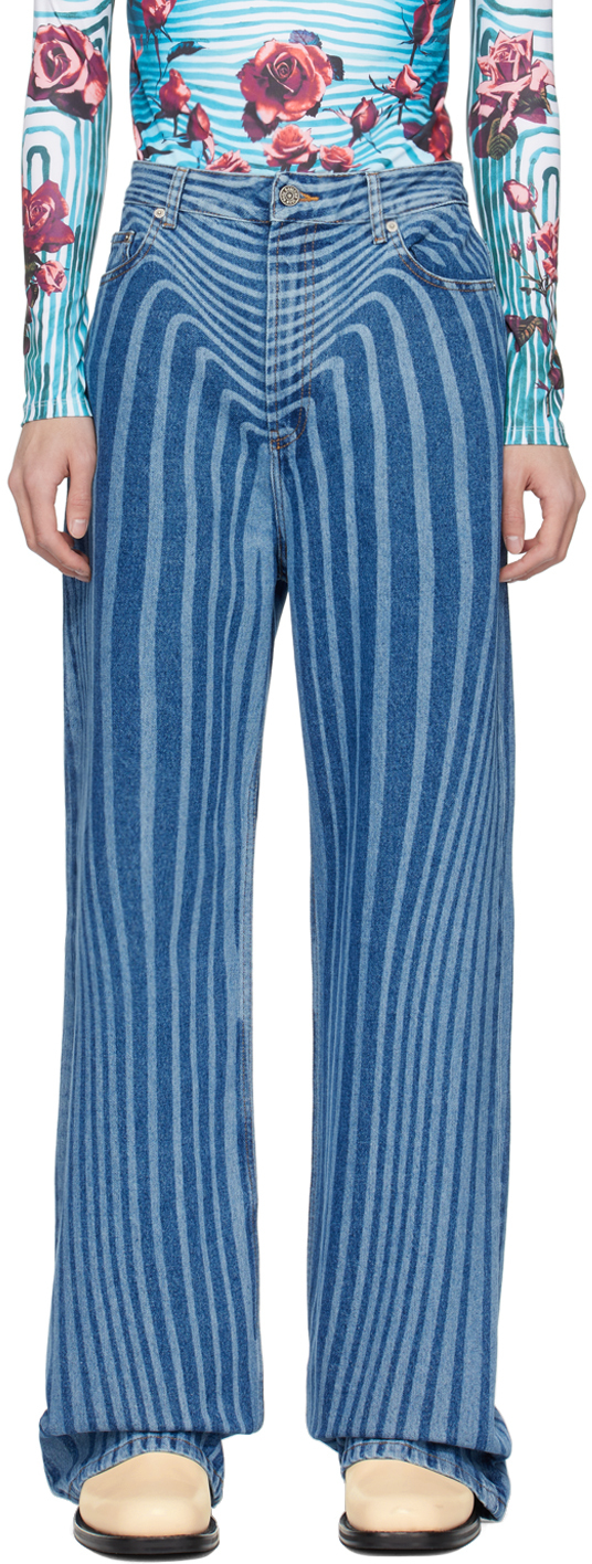 Shop Jean Paul Gaultier Blue 'the Body Morphing' Jeans In 57-vintageblue