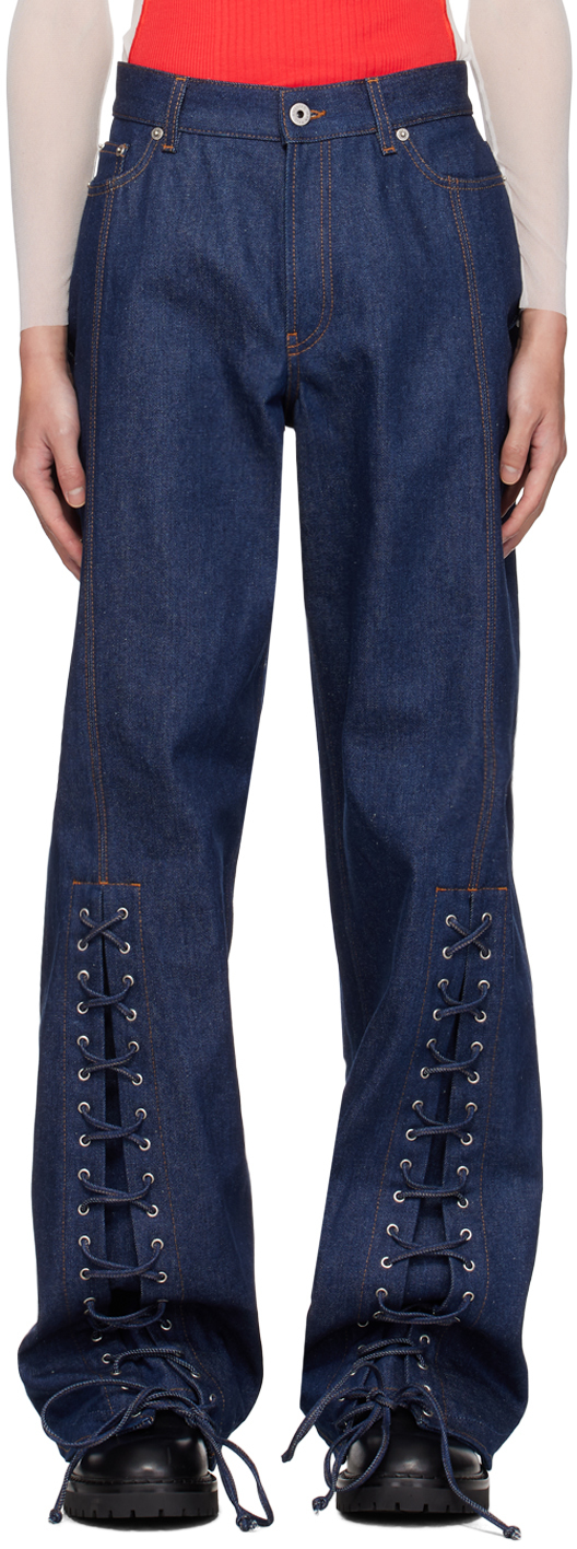 JEAN PAUL GAULTIER NAVY LACING DETAIL JEANS 