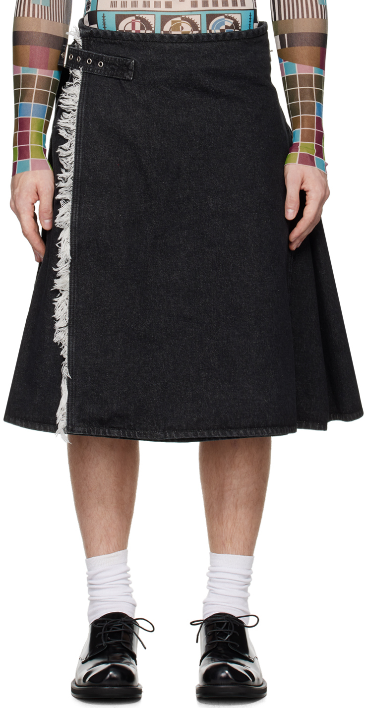 Black Deconstructed Denim Skirt