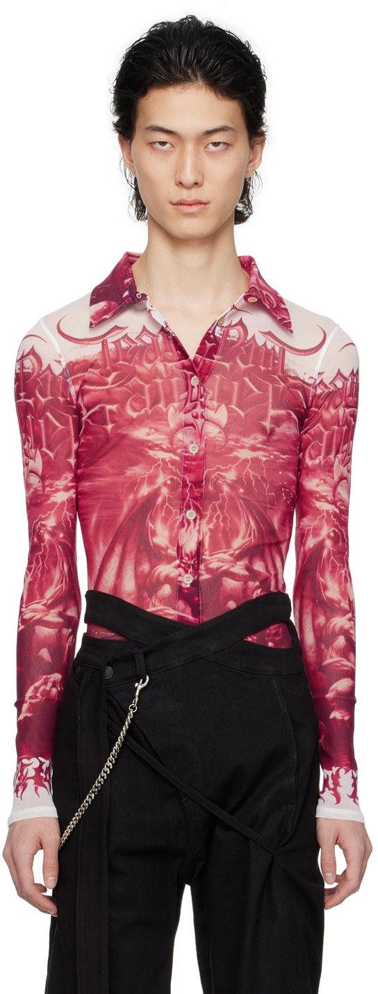 Shop Jean Paul Gaultier Red & White 'the Diablo' Shirt In 0130-white/red