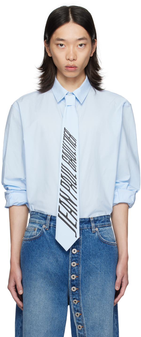 Shop Jean Paul Gaultier Blue 'the Tie' Shirt In 5200-babyblue/black