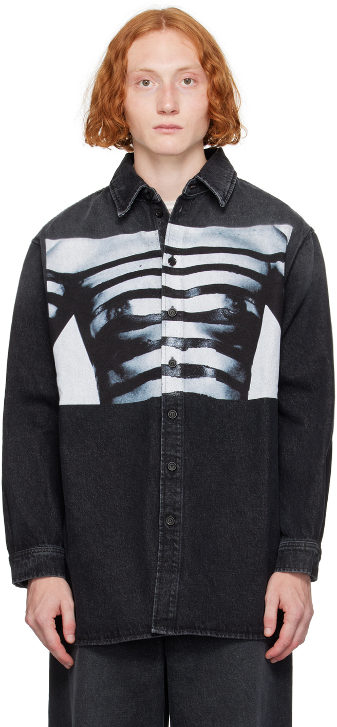 Shop Jean Paul Gaultier Black 'the Body Marinière' Denim Shirt In 060100-vintageblack/