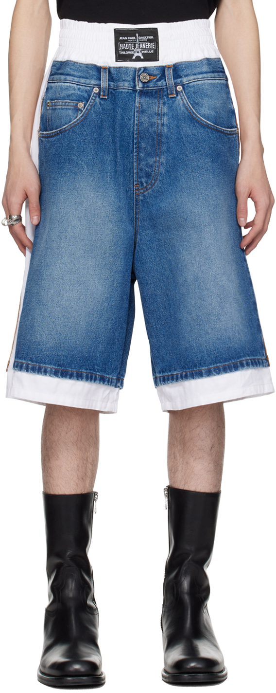 Blue & White 'The Trompe L'ail' Denim Shorts