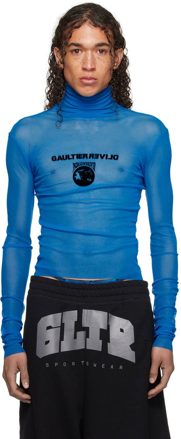 Jean Paul Gaultier Blue Shayne Oliver Edition Turtleneck In 7300-ibiza Blue/blac