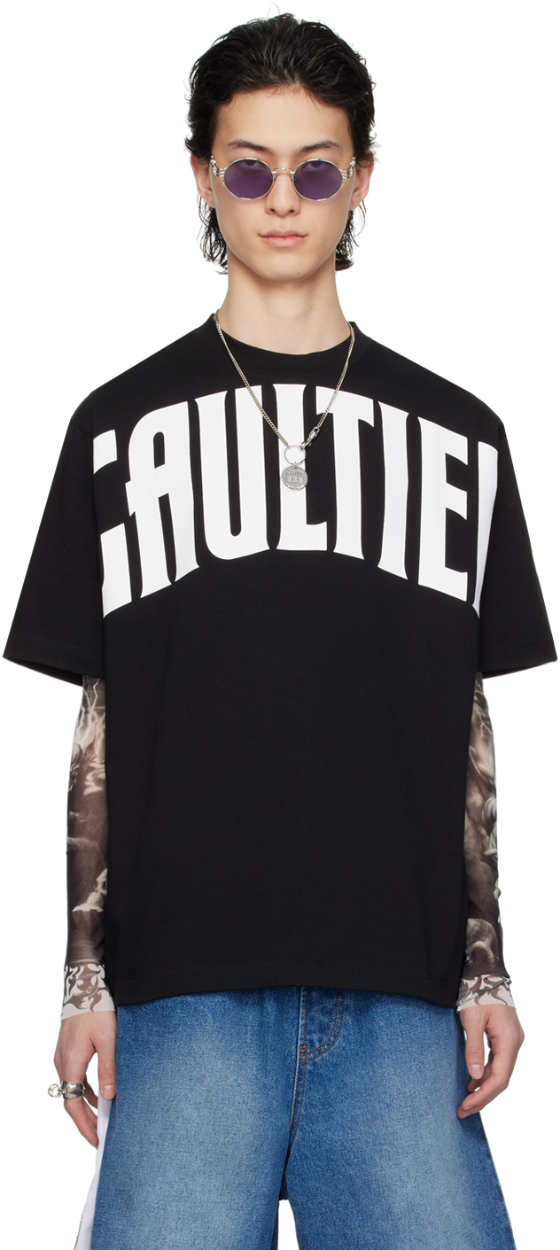 Shop Jean Paul Gaultier Black 'the Large Gaultier' T-shirt In 0001-black/white