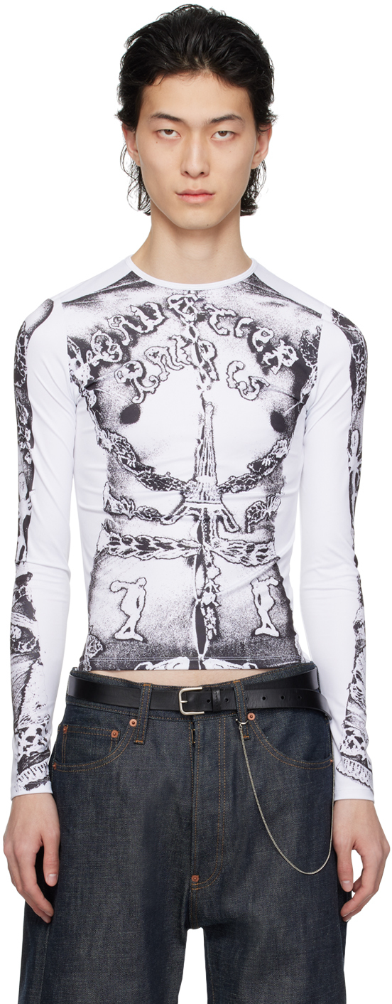 Shop Jean Paul Gaultier White 'the Gaultier Paris' Long Sleeve T-shirt In 0100-white/black