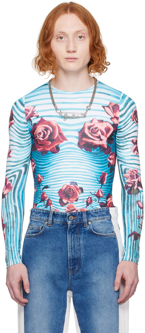Jean Paul Gaultier Blue & Red Floral Long Sleeve T-shirt In 503001-blue/red/whit