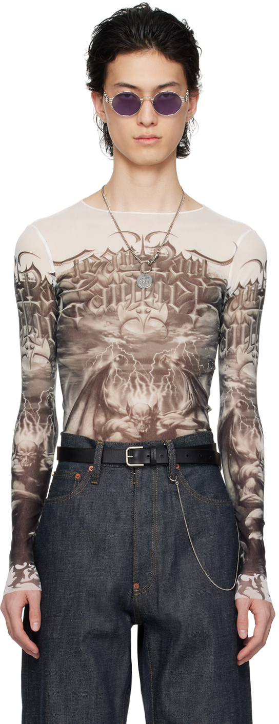 Jean Paul Gaultier: Black & White 'The Diablo' Long Sleeve T-Shirt | SSENSE