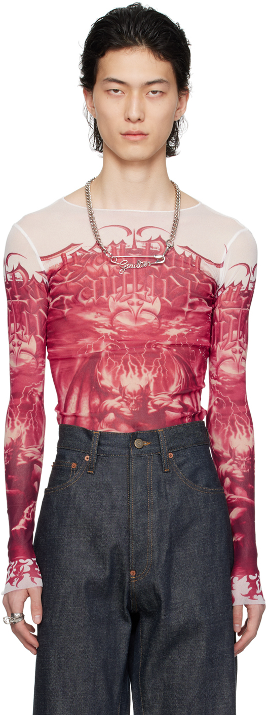 Shop Jean Paul Gaultier Red & White 'the Diablo' Long Sleeve T-shirt In 0130-white/red