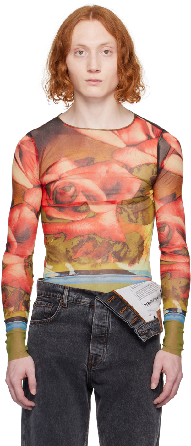 Jean Paul Gaultier Green & Red Floral Long Sleeve T-shirt In 403050-green/red/blu
