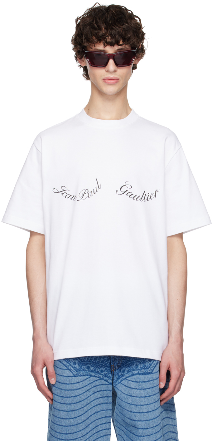 JEAN PAUL GAULTIER WHITE 'THE LARGE JEAN PAUL GAULTIER' T-SHIRT 